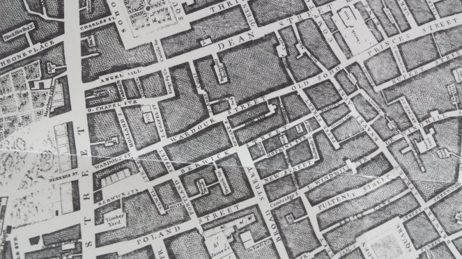 Berwick Street as shown on Roque's 1746 map of London.