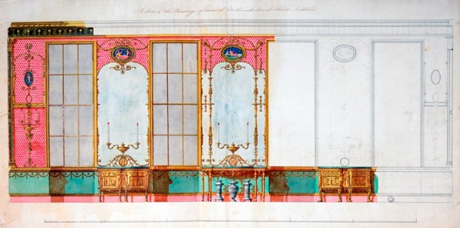 Design for the window wall of the glass drawing room at Northumberland House, Strand, made by the office of Robert Adam, c1770-73. John Soane's Museum collection. 